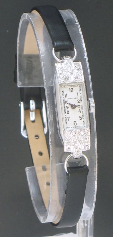 fig 1. LOVELY LONGINES PLATINUM AND DIAMOND LADIES ART DECO COCKTAIL WATCH C1930