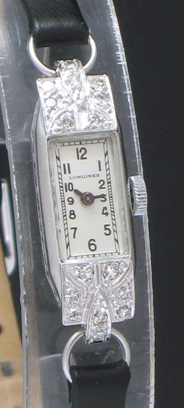 fig 4. LOVELY LONGINES PLATINUM AND DIAMOND LADIES ART DECO COCKTAIL WATCH C1930