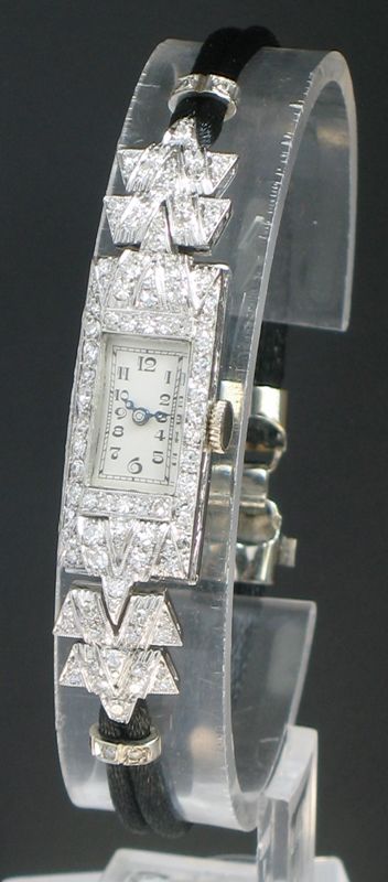 fig 2. GLORIOUS VERTEX PLATINUM AND DIAMOND ART DECO LADIES COCKTAIL WATCH C1930