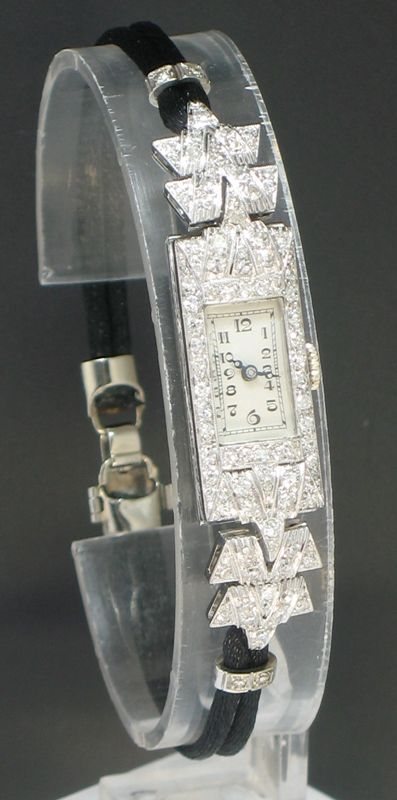 fig 3. GLORIOUS VERTEX PLATINUM AND DIAMOND ART DECO LADIES COCKTAIL WATCH C1930