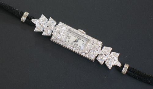 fig 5. GLORIOUS VERTEX PLATINUM AND DIAMOND ART DECO LADIES COCKTAIL WATCH C1930