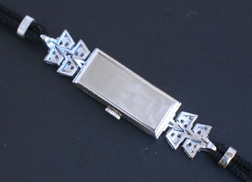 fig 6. GLORIOUS VERTEX PLATINUM AND DIAMOND ART DECO LADIES COCKTAIL WATCH C1930