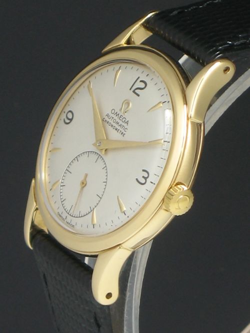 fig 1. INCREDIBLY RARE EARLY EDITION SOLID 18CT GOLD OMEGA AUTOMATIC CHRONOMETRE BUMPER MENS VINTAGE WATCH C1950