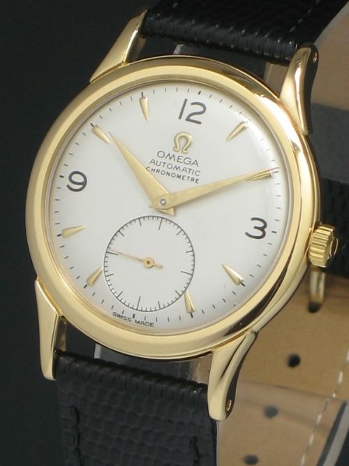 fig 4. INCREDIBLY RARE EARLY EDITION SOLID 18CT GOLD OMEGA AUTOMATIC CHRONOMETRE BUMPER MENS VINTAGE WATCH C1950