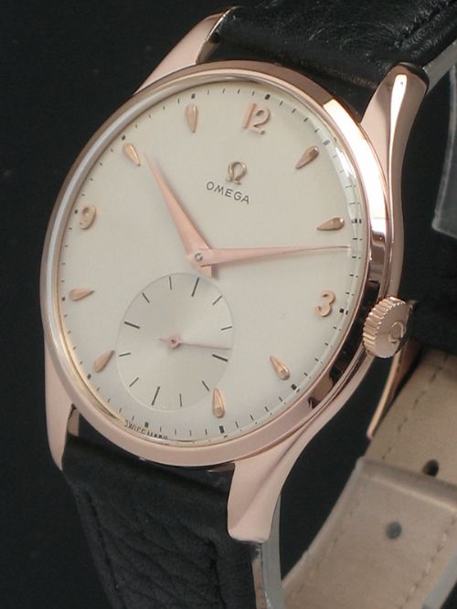 fig 2. RARE SOLID 18CT ROSE GOLD OMEGA TRESOR CAL 265 Ref 2620 OVERSIZE MENS WATCH C1949