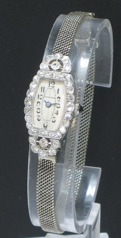 Wonderful Longines Platinum and Diamond Art Deco Ladies Cocktail Watch C1930