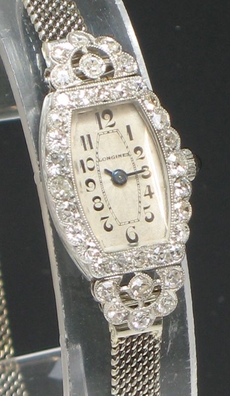 fig 3. WONDERFUL LONGINES PLATINUM AND DIAMOND ART DECO LADIES COCKTAIL WATCH C1930