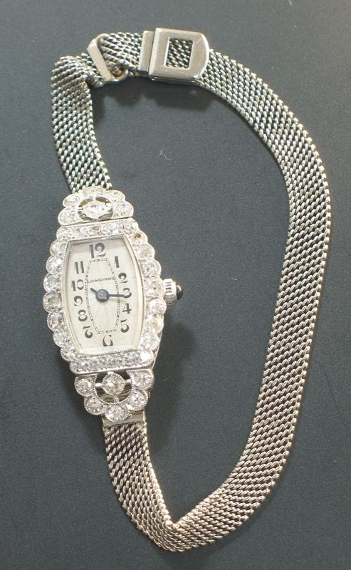 fig 4. WONDERFUL LONGINES PLATINUM AND DIAMOND ART DECO LADIES COCKTAIL WATCH C1930