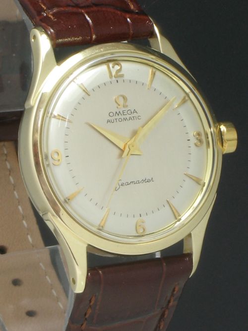 fig 3. INCREDIBLE SOLID 14CT GOLD OMEGA SEAMASTER AUTOMATIC 'BUMPER' MENS WATCH C1954