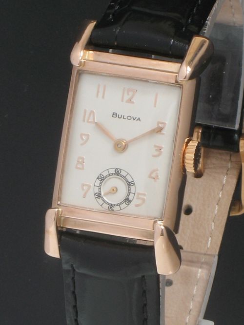 fig 1. STUNNING RARE SOLID 14CT ROSE GOLD BULOVA ART DECO VINTAGE WATCH C1930