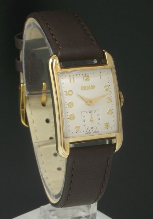 fig 1. SUPERB ORIGINAL MINT CONDITION SOLID 9CT GOLD ROTARY WATCH WITH BOX AND PAPERS C1950