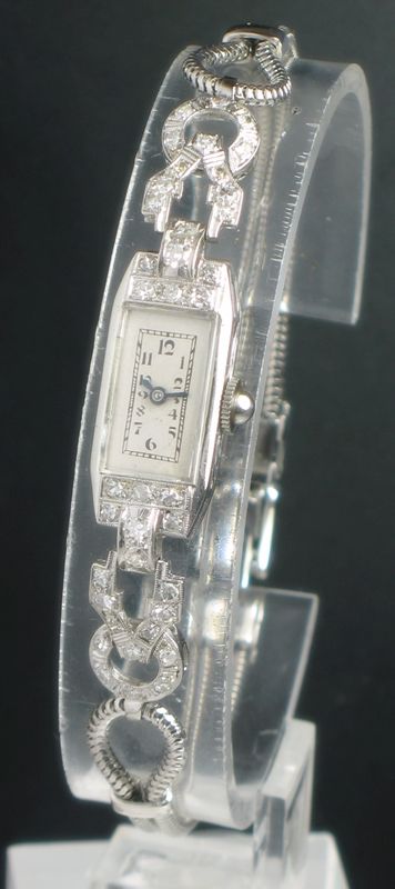fig 1. LOVELY PLATINUM AND DIAMOND ROTARY ART DECO COCKTAIL WATCH C1940