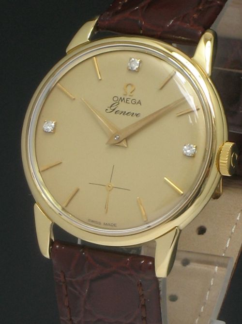 fig 2. SUPERB SOLID 18CT GOLD OMEGA GENEVE DIAMOND DIAL MENS WATCH C1960
