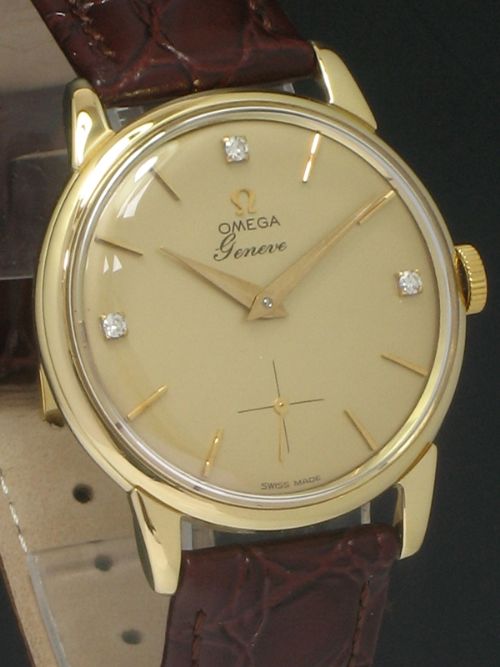 fig 3. SUPERB SOLID 18CT GOLD OMEGA GENEVE DIAMOND DIAL MENS WATCH C1960
