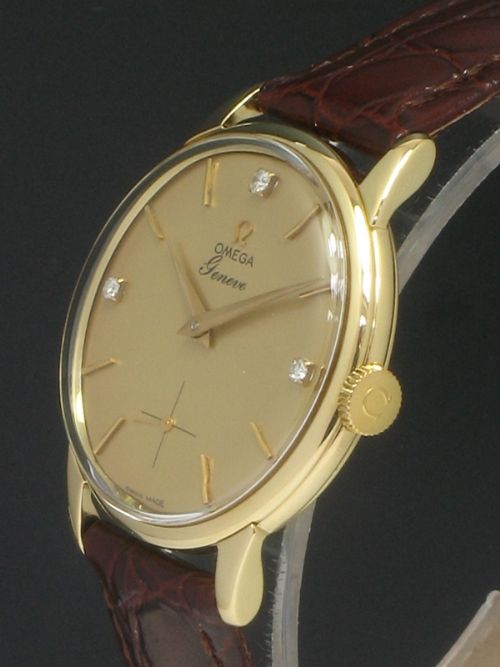 fig 5. SUPERB SOLID 18CT GOLD OMEGA GENEVE DIAMOND DIAL MENS WATCH C1960