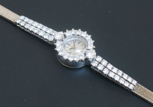 fig 2. WONDERFUL SOLID 18CT WHITE GOLD AND 3ct DIAMOND OMEGA LADIES COCKTAIL WATCH C1960