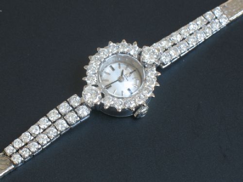 fig 3. WONDERFUL SOLID 18CT WHITE GOLD AND 3ct DIAMOND OMEGA LADIES COCKTAIL WATCH C1960