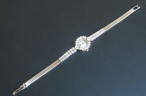 fig 4. WONDERFUL SOLID 18CT WHITE GOLD AND 3ct DIAMOND OMEGA LADIES COCKTAIL WATCH C1960