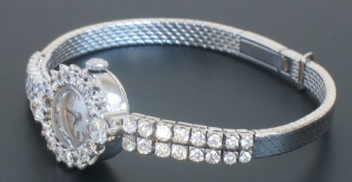 fig 6. WONDERFUL SOLID 18CT WHITE GOLD AND 3ct DIAMOND OMEGA LADIES COCKTAIL WATCH C1960