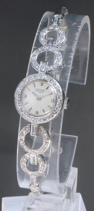 Beautiful Longines Platinum and Diamond Ladies Art Deco Cocktail Watch C1940