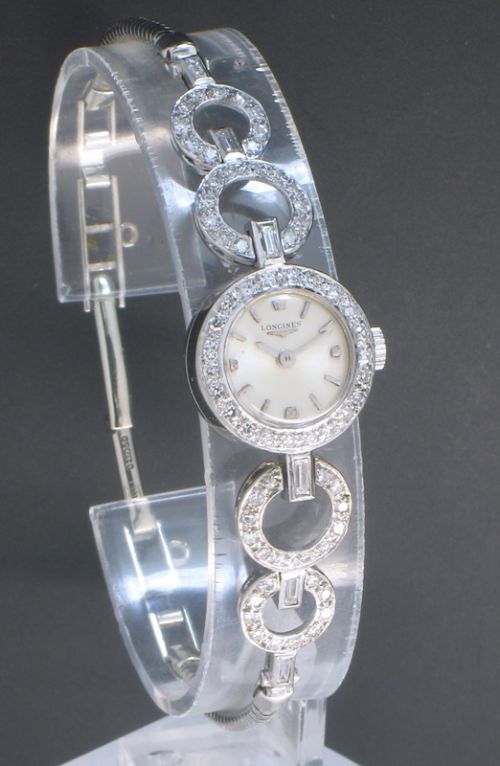 fig 1. BEAUTIFUL LONGINES PLATINUM AND DIAMOND LADIES ART DECO COCKTAIL WATCH C1940
