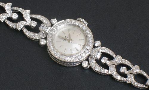 fig 7. GLORIOUS ROLEX TUDOR ROYAL PLATINUM AND DIAMOND ART DECO COCKTAIL WATCH C1950