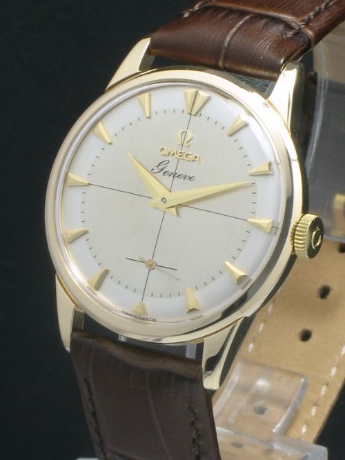 fig 3. STUNNING SOLID 9CT GOLD OMEGA GENEVE TWO TONE DIAL MENS WATCH C1959