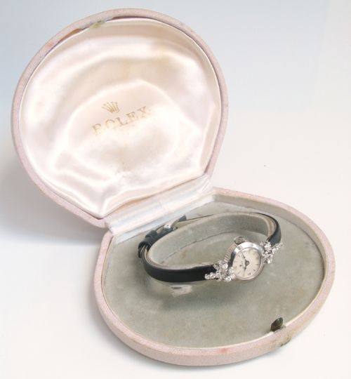 fig 4. GLORIOUS ROLEX 18CT WHITE GOLD AND DIAMOND LADIES COCKTAIL WATCH WITH BOXES C1955