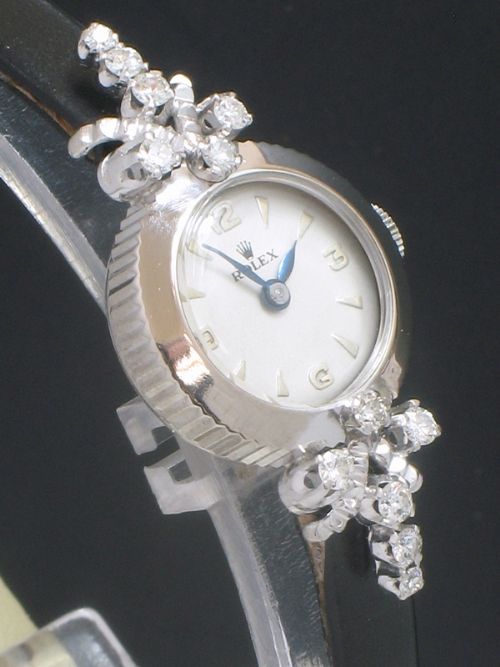 fig 6. GLORIOUS ROLEX 18CT WHITE GOLD AND DIAMOND LADIES COCKTAIL WATCH WITH BOXES C1955