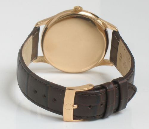 fig 1. RARE SOLID 18CT ROSE GOLD OVERSIZE OMEGA TRESOR CALIBRE 265 MENS WATCH C1948