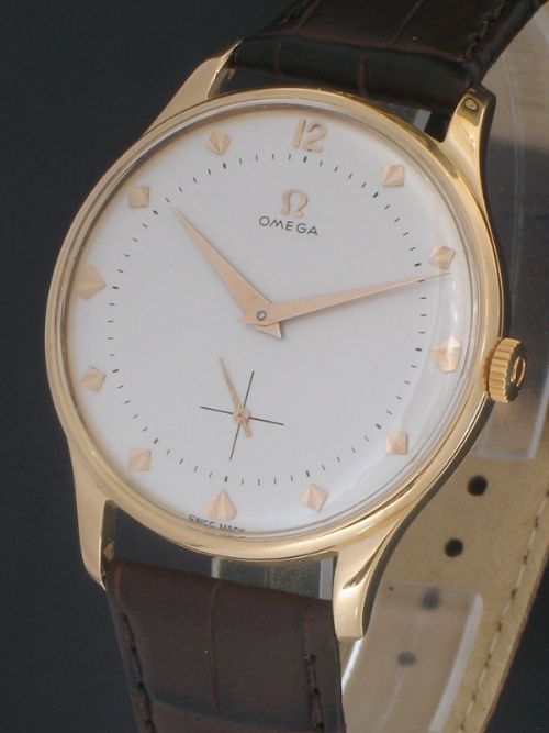 fig 2. RARE SOLID 18CT ROSE GOLD OVERSIZE OMEGA TRESOR CALIBRE 265 MENS WATCH C1948