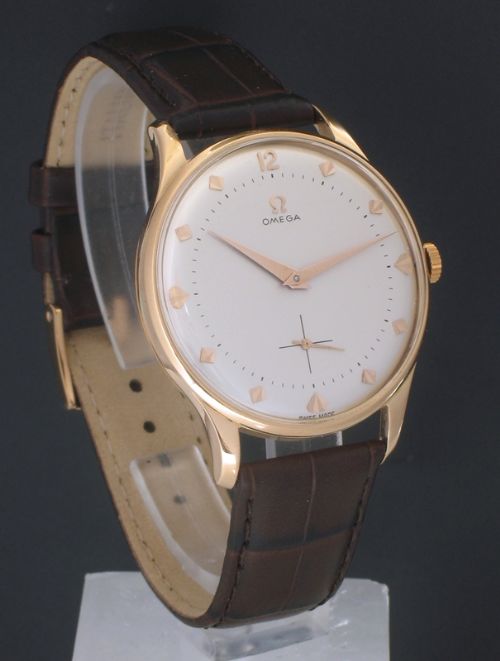 fig 3. RARE SOLID 18CT ROSE GOLD OVERSIZE OMEGA TRESOR CALIBRE 265 MENS WATCH C1948