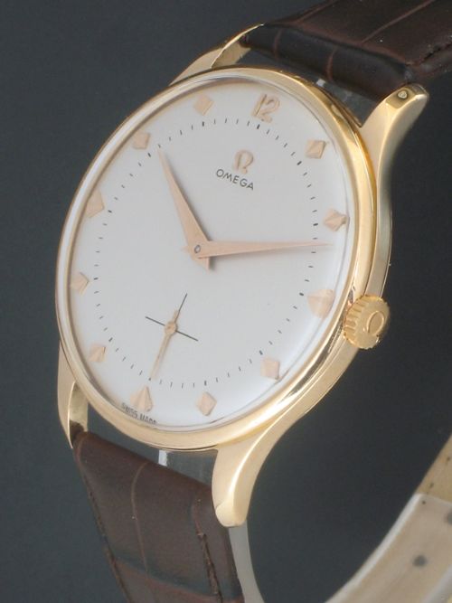 fig 4. RARE SOLID 18CT ROSE GOLD OVERSIZE OMEGA TRESOR CALIBRE 265 MENS WATCH C1948