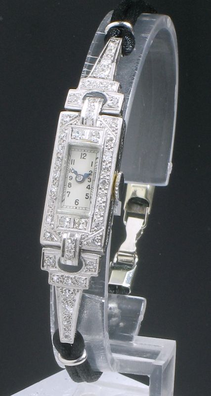 Beautiful Art Deco Platinum and Diamond Ladies Cocktail Watch C1940