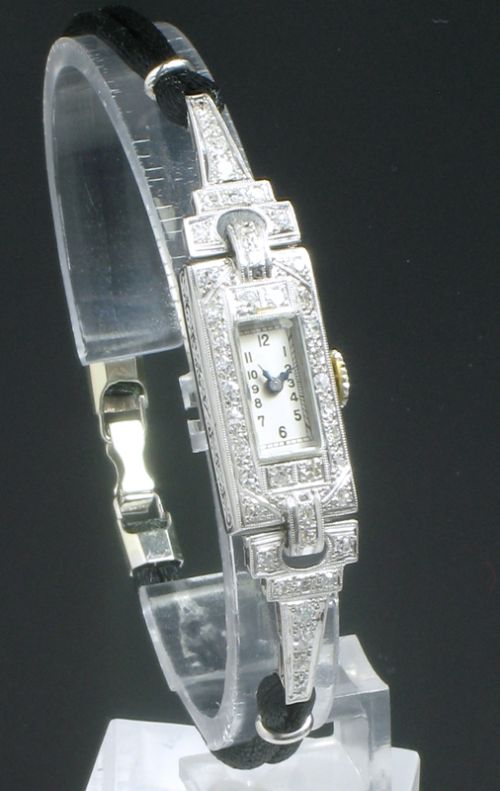 fig 1. BEAUTIFUL ART DECO PLATINUM AND DIAMOND LADIES COCKTAIL WATCH C1940
