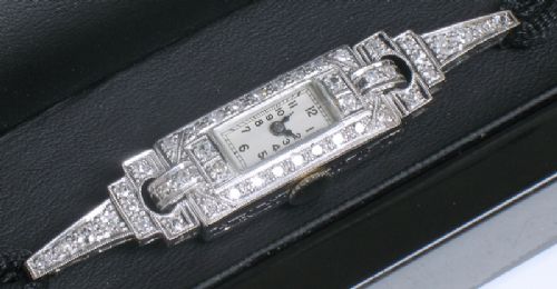 fig 4. BEAUTIFUL ART DECO PLATINUM AND DIAMOND LADIES COCKTAIL WATCH C1940
