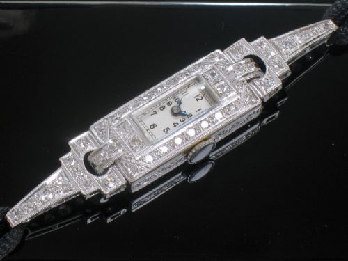 fig 5. BEAUTIFUL ART DECO PLATINUM AND DIAMOND LADIES COCKTAIL WATCH C1940