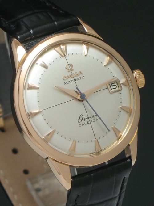 fig 1. RARE SOLID 18CT ROSE GOLD OMEGA GENEVE CALENDAR CALIBRE 503 AUTOMATIC MENS VINTAGE WATCH C1960