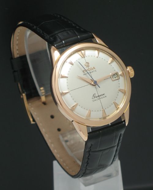 fig 2. RARE SOLID 18CT ROSE GOLD OMEGA GENEVE CALENDAR CALIBRE 503 AUTOMATIC MENS VINTAGE WATCH C1960