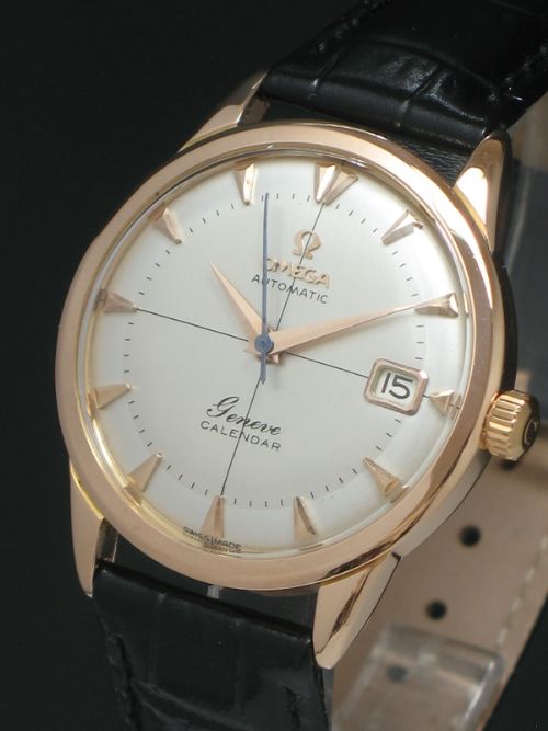 fig 3. RARE SOLID 18CT ROSE GOLD OMEGA GENEVE CALENDAR CALIBRE 503 AUTOMATIC MENS VINTAGE WATCH C1960