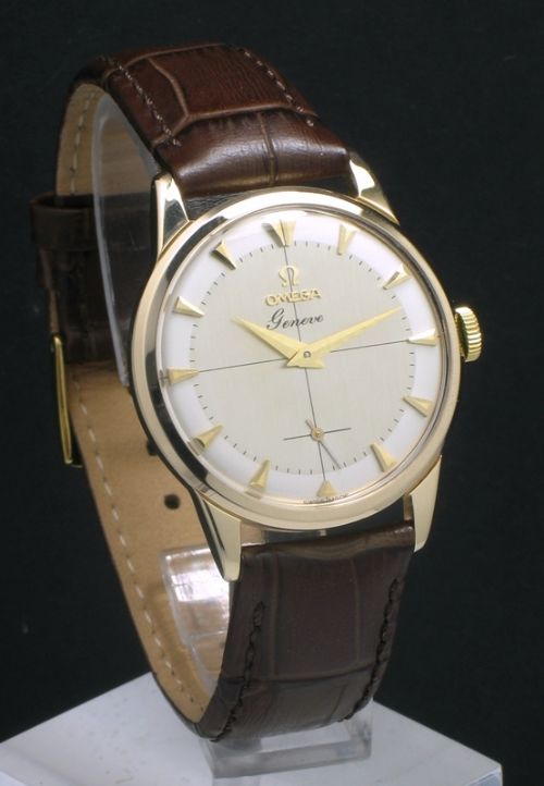 Stunning Solid 9ct Gold Omega Geneve Two Tone Dial Mens Watch C1958