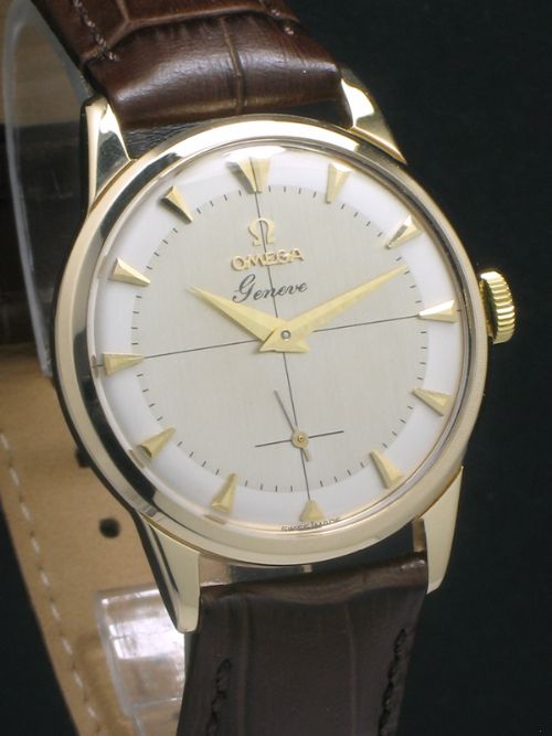 fig 5. STUNNING SOLID 9CT GOLD OMEGA GENEVE TWO TONE DIAL MENS WATCH C1958
