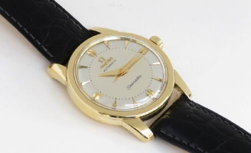 fig 5. SUPERB SOLID 18CT GOLD OMEGA SEAMASTER AUTOMATIC CALIBRE 501 MENS VINTAGE WATCH C1956