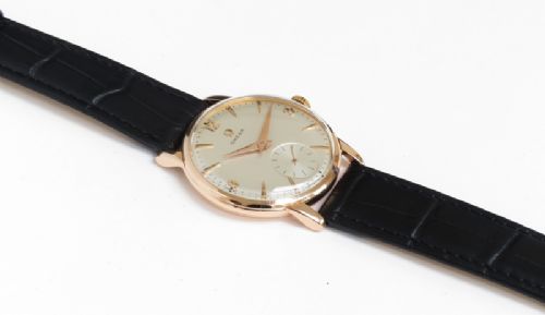 fig 4. SUPERB SOLID 18CT ROSE GOLD OMEGA TRESOR CAL 267 MENS VINTAGE WATCH C1958