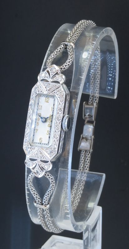 fig 1. DELIGHTFUL PLATINUM AND DIAMOND ART DECO LADIES COCKTAIL WATCH C1930