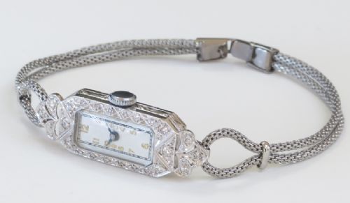 fig 6. DELIGHTFUL PLATINUM AND DIAMOND ART DECO LADIES COCKTAIL WATCH C1930