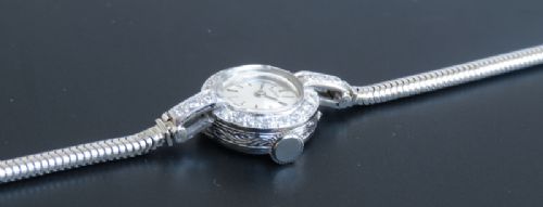 fig 2. BEAUTIFUL NEAR MINT ORIGINAL CONDITION PLATINUM AND DIAMOND VERTEX LADIES COCKTAIL WATCH C1950