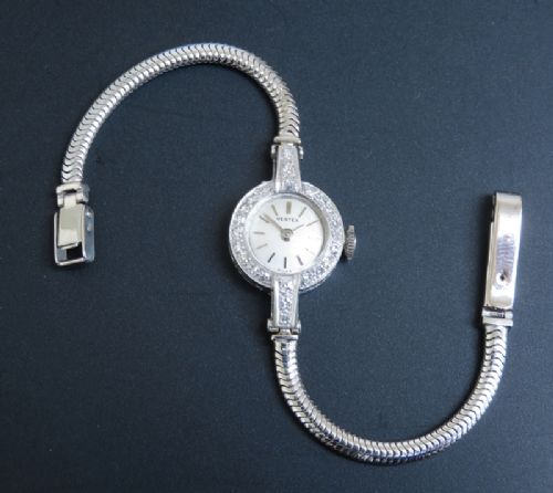 fig 3. BEAUTIFUL NEAR MINT ORIGINAL CONDITION PLATINUM AND DIAMOND VERTEX LADIES COCKTAIL WATCH C1950