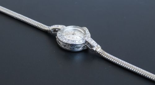 fig 6. BEAUTIFUL NEAR MINT ORIGINAL CONDITION PLATINUM AND DIAMOND VERTEX LADIES COCKTAIL WATCH C1950