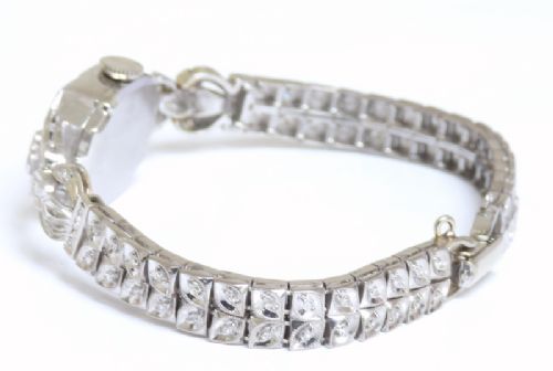 fig 4. STUNNING ORIGINAL PLATINUM AND DIAMOND BULOVA LADIES COCKTAIL WATCH WITH BOX C1957